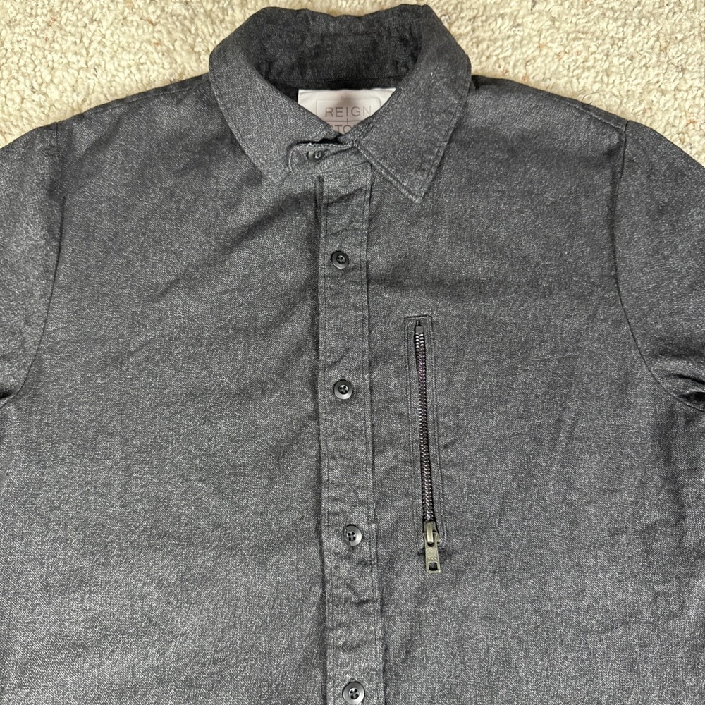 Reign Storm Mens Small Button Front Shirt Gray Heather 100% Cotton Casual